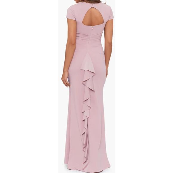 XSCAPE 14 1x plus pink Allison Scuba Crepe Ruffle Cutout Maxi Formal Dress B118 - Picture 2 of 12